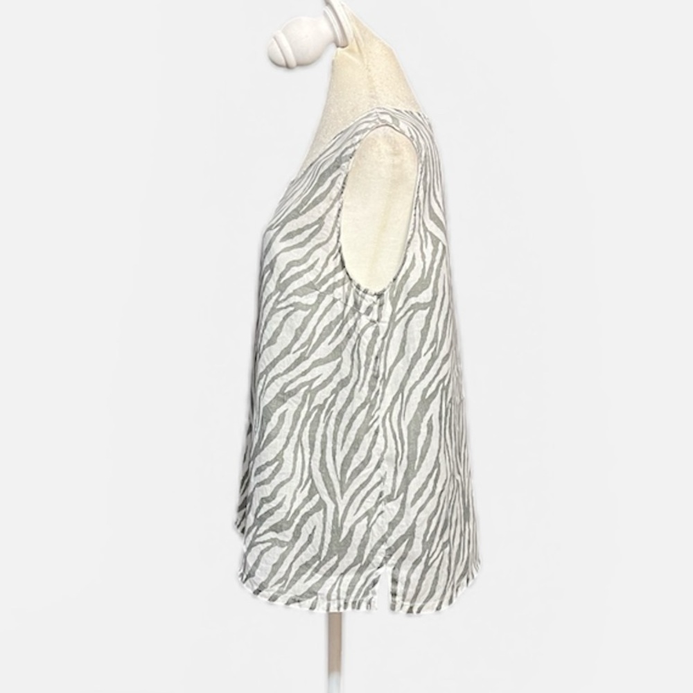Match Point Linen Sleeveless Zebra Print Blouse Size Medium - Picture 5 of 7